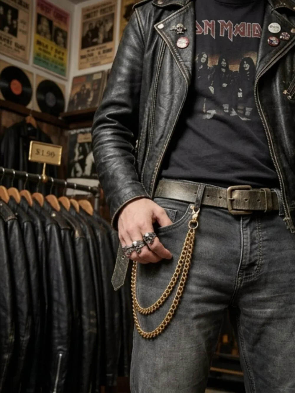 NEW Men Wallet Jeans Chain KeyChain Strong Gold Metal Links Biker 2 Strands